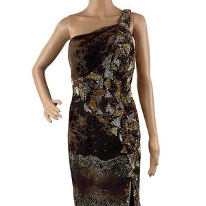 Cassandra Stone by Mac Duggal One Shoulder Gown 6 Animal Print Sequin Beaded